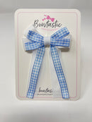 3 Inch Loop Tail Bow - Light Blue & White Gingham