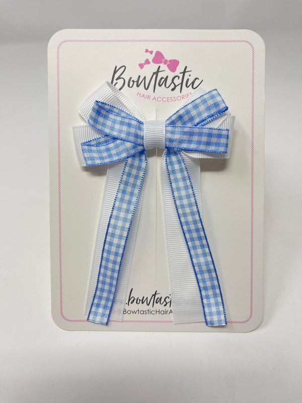 3 Inch Loop Tail Bow - Blue & White Gingham