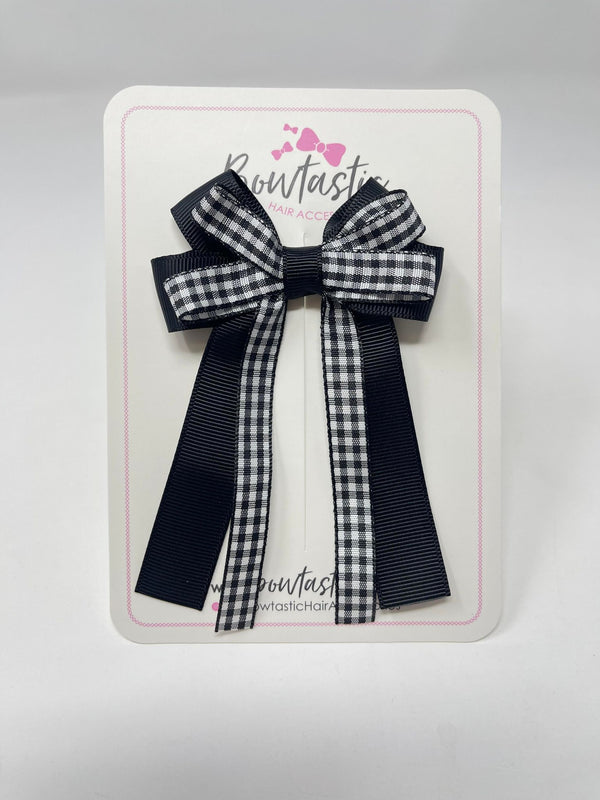 3 Inch Loop Tail Bow - Black Gingham