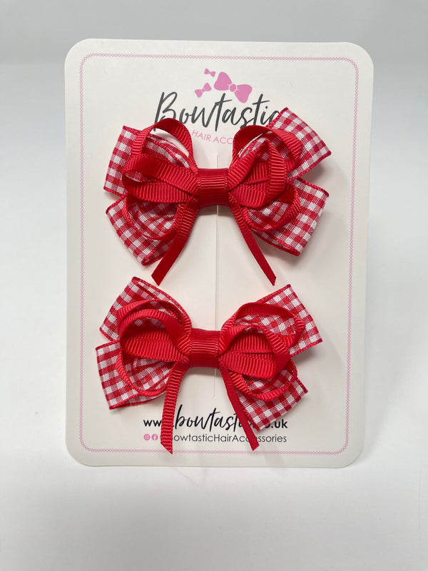 3 Inch Flat Bows - Red Gingham - 2 Pack