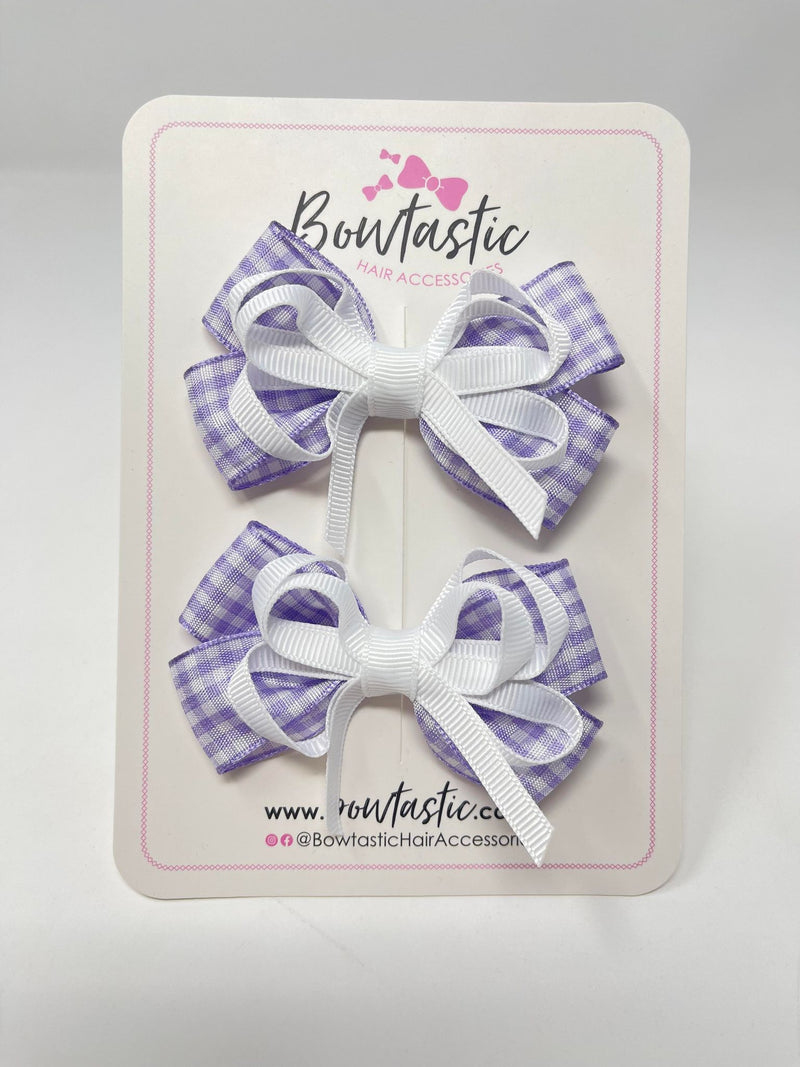 3 Inch Flat Bows - Lilac & White Gingham - 2 Pack
