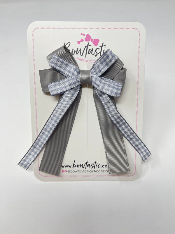 3 Inch Loop Tail Bow - Grey Gingham
