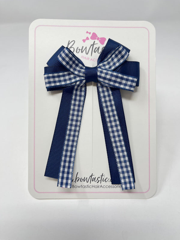 3 Inch Loop Tail Bow - Navy Gingham