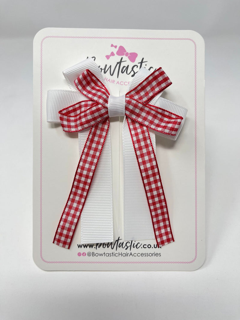 3 Inch Loop Tail Bow - Red & White Gingham