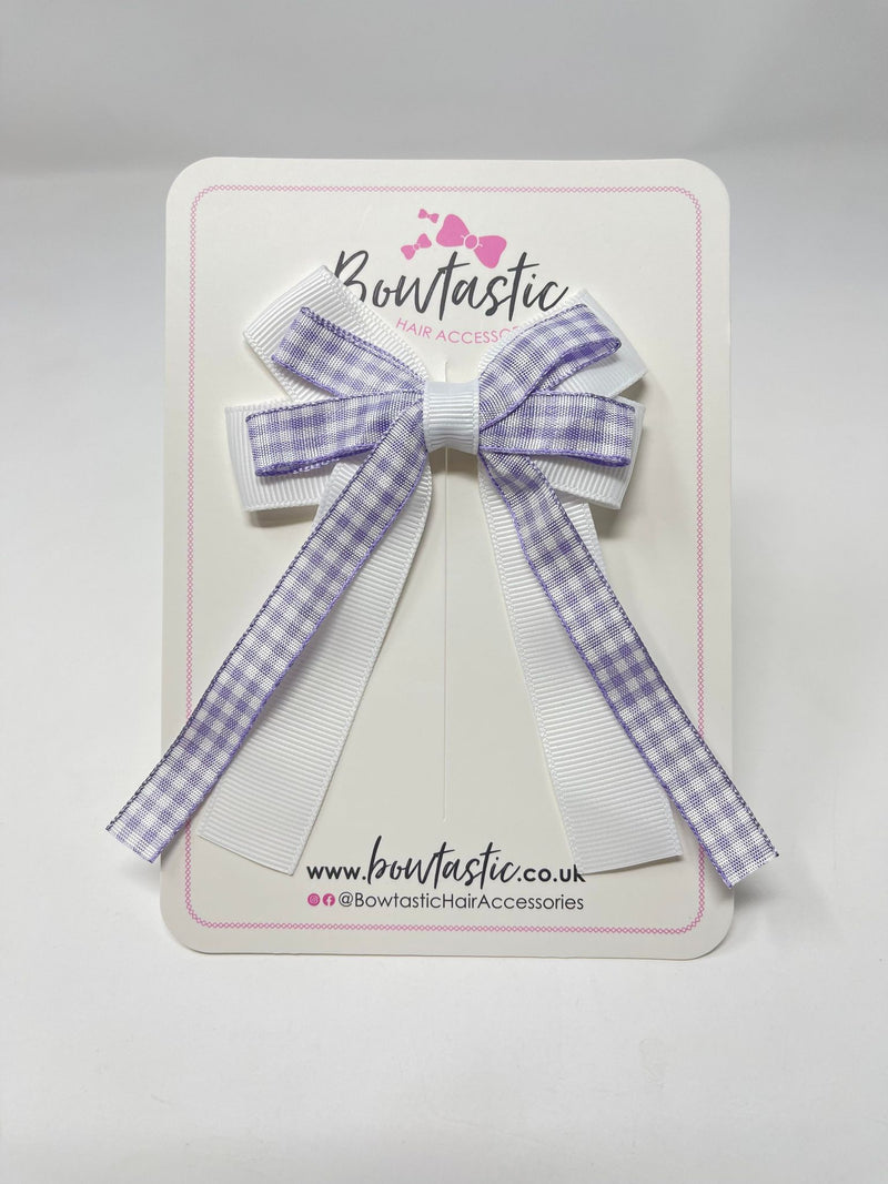 3 Inch Loop Tail Bow - Lilac & White Gingham