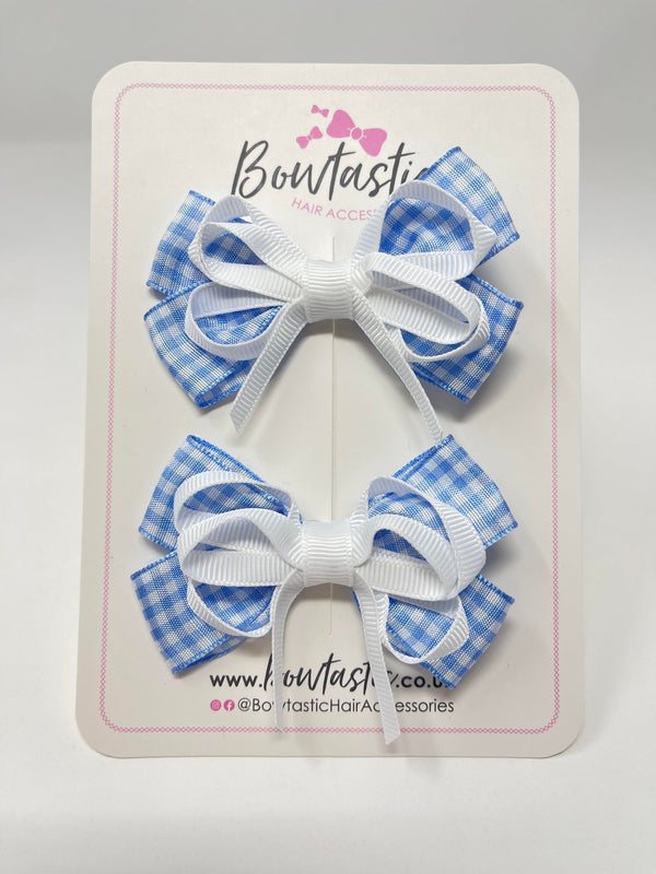 3 Inch Flat Bows - Blue & White Gingham - 2 Pack