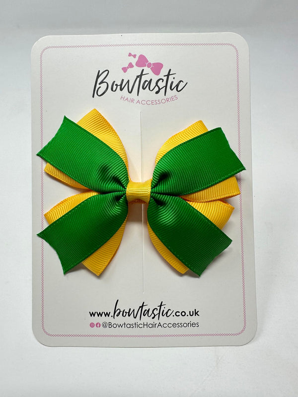 3.5 Inch 2 Layer Bow - Emerald Green & Yellow Gold