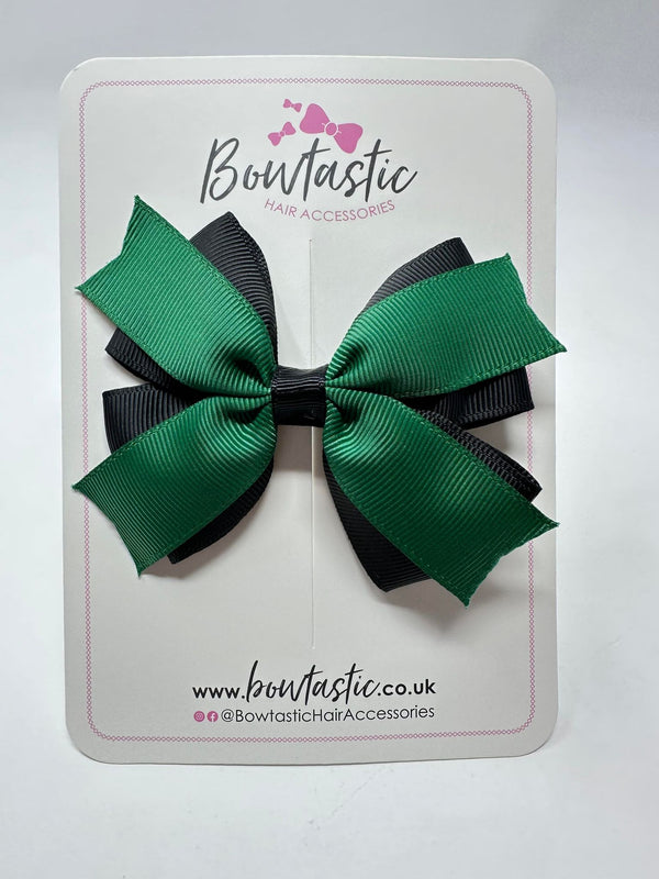 3.5 Inch 2 Layer Bow - Forest Green & Black