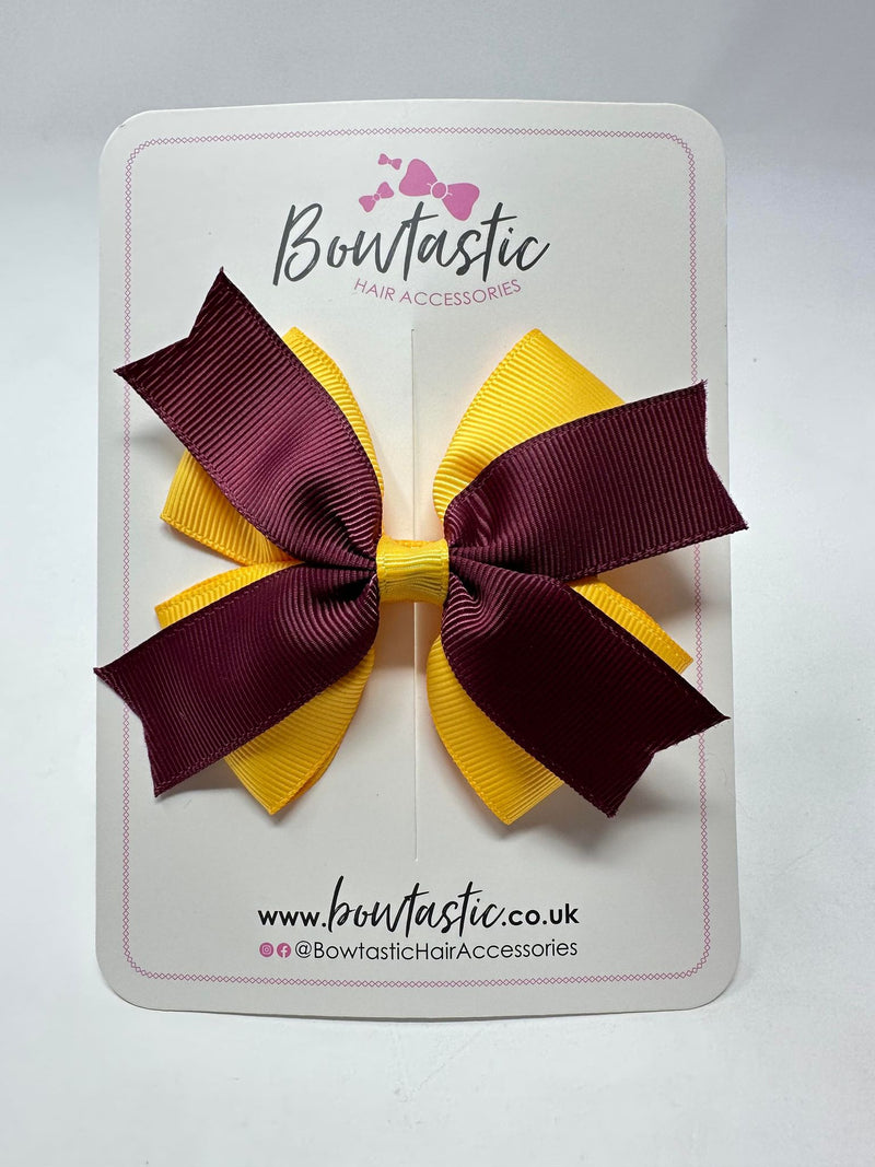 3.5 Inch 2 Layer Bow - Burgundy & Yellow Gold