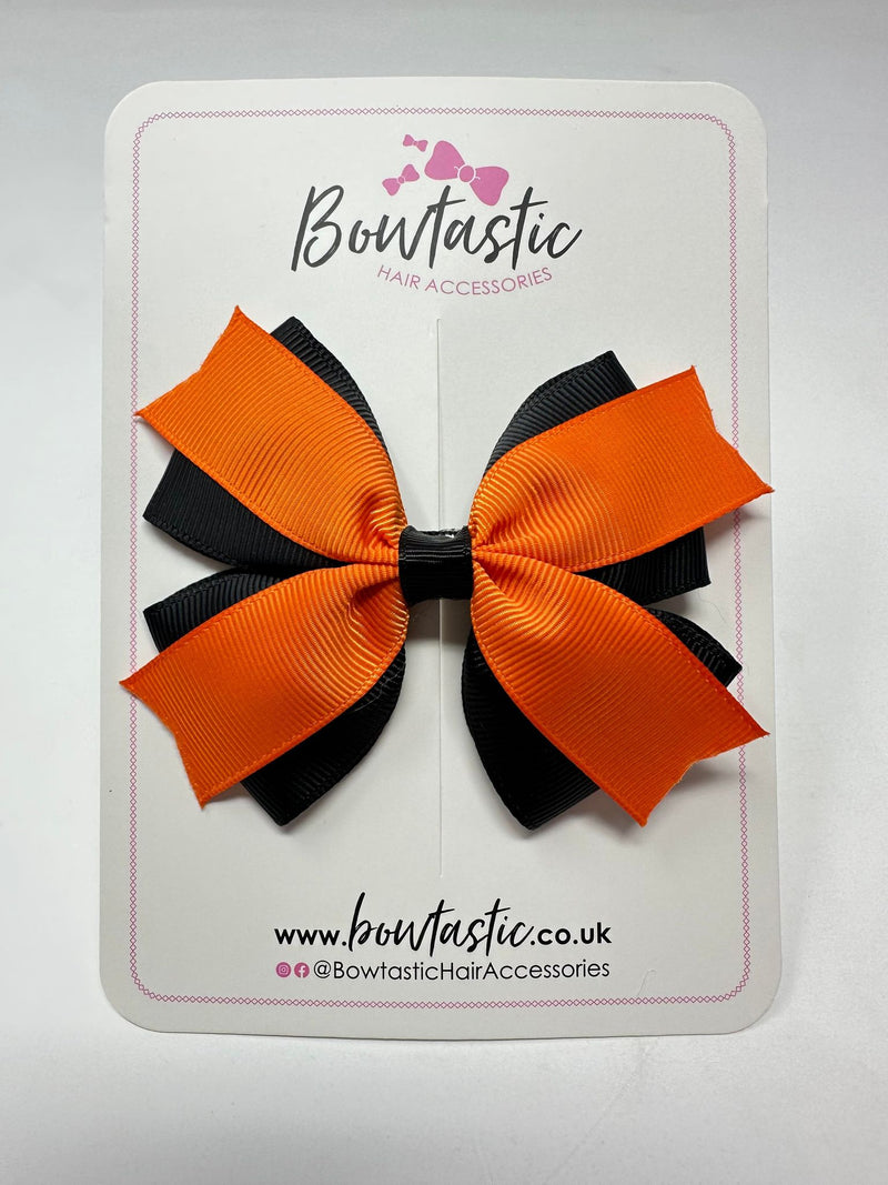 3.5 Inch 2 Layer Bow - Black & Orange