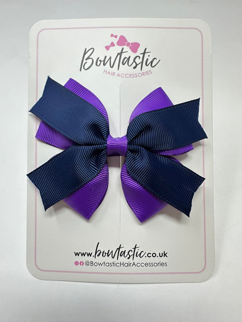 3.5 Inch 2 Layer Bow - Purple & Navy