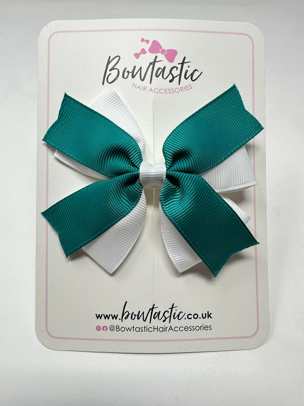 3.5 Inch 2 Layer Bow - Jade Green & White