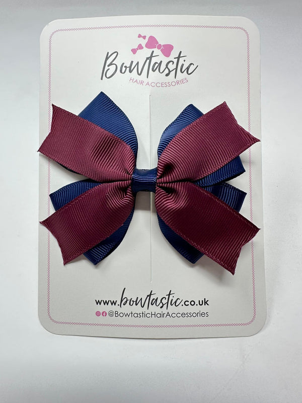 3.5 Inch 2 Layer Bow - Burgundy & Navy