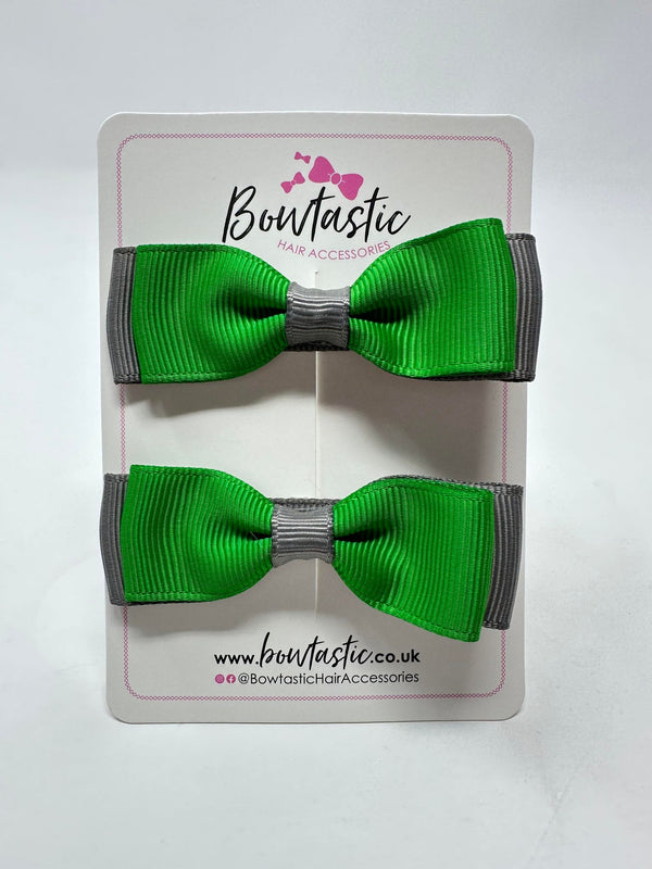 2.75 Inch Flat Bows - Emerald Green & Metal Grey - 2 Pack