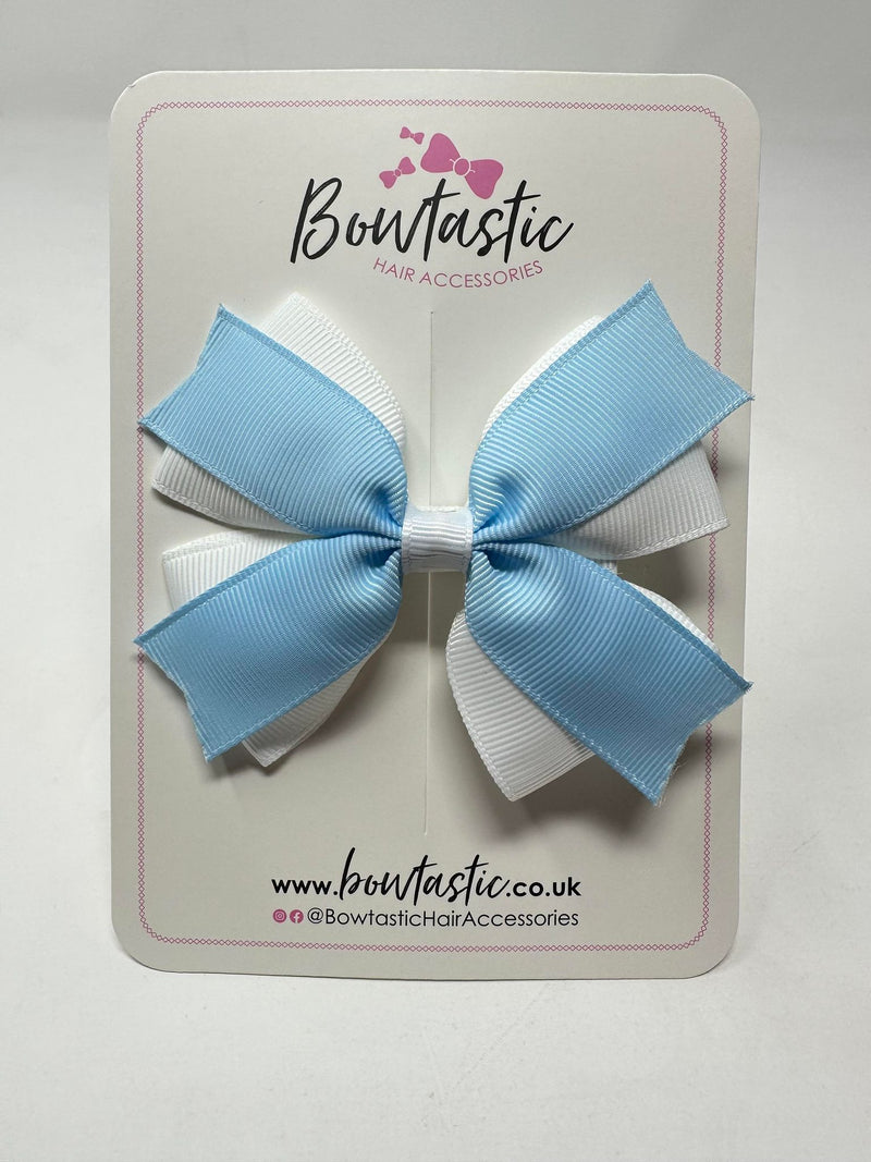 3.5 Inch 2 Layer Bow - Blue Topaz & White