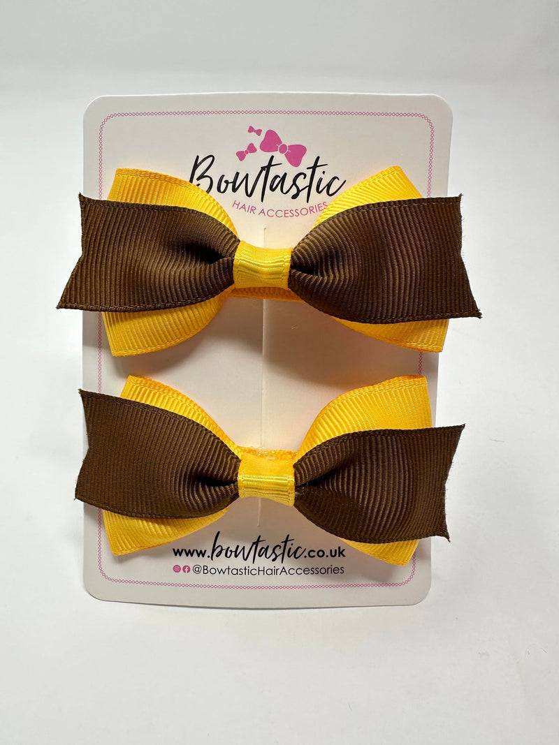 2.75 Inch 2 Layer Tuxedo Bow - Turftan & Yellow Gold - 2 Pack