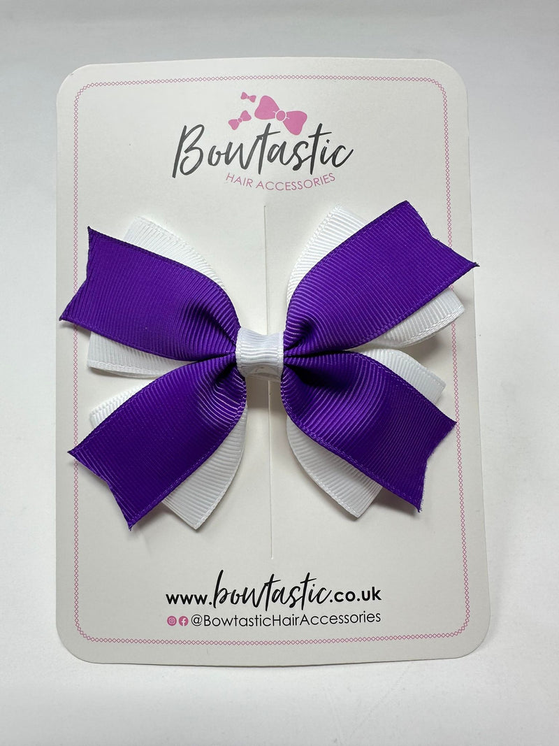 3.5 Inch 2 Layer Bow - Purple & White