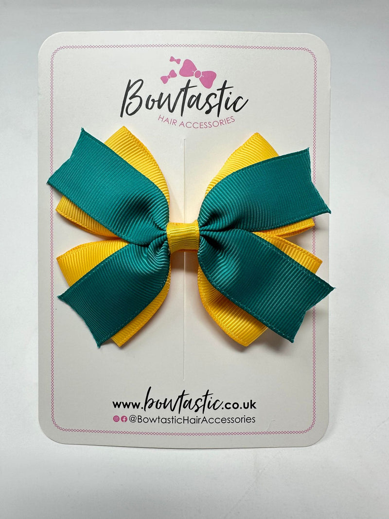 3.5 Inch 2 Layer Bow - Jade Green & Yellow Gold