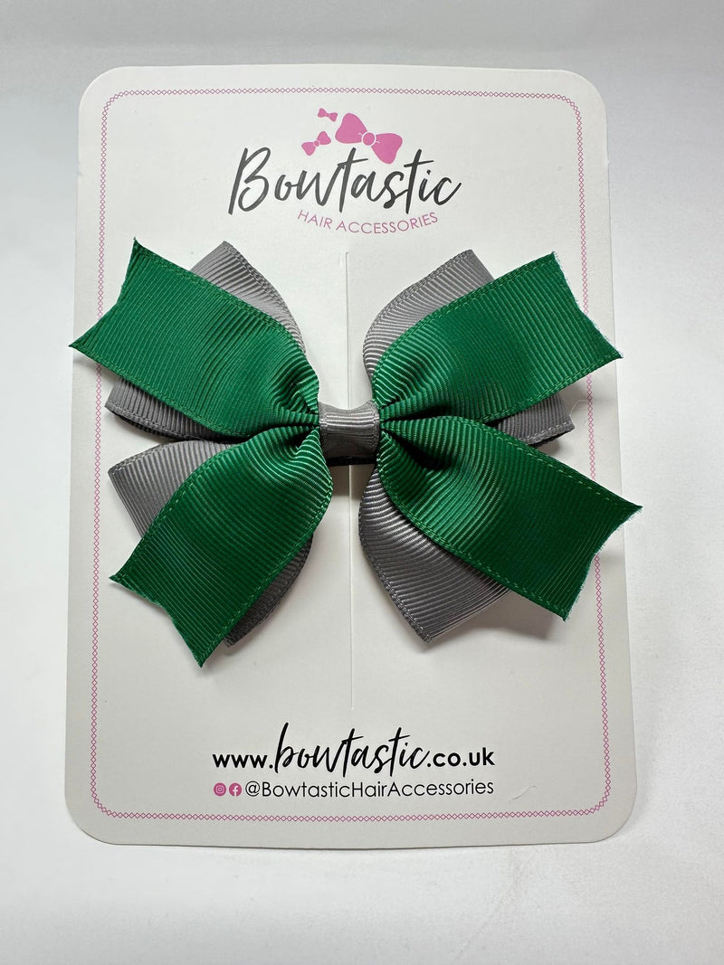 3.5 Inch 2 Layer Bow - Forest Green & Metal Grey