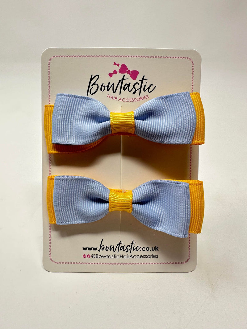 2.75 Inch Flat Bows - Bluebell & Yellow Gold - 2 Pack