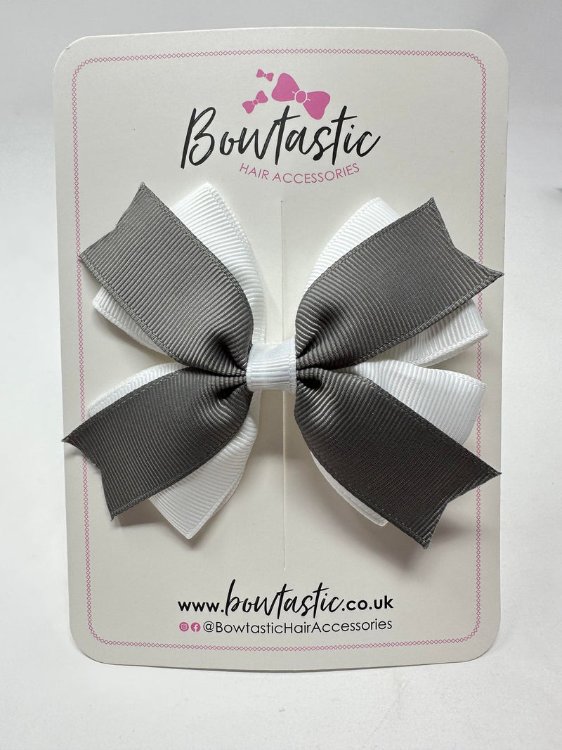 3.5 Inch 2 Layer Bow - Metal Grey & White