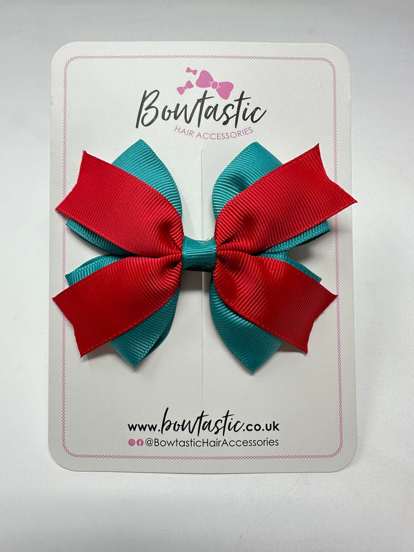 3.5 Inch 2 Layer Bow - Jade Green & Red