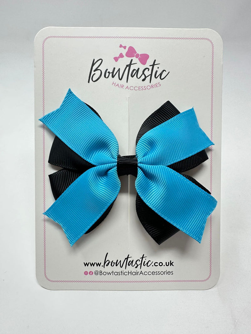 3.5 Inch 2 Layer Bow - Turquoise & Black