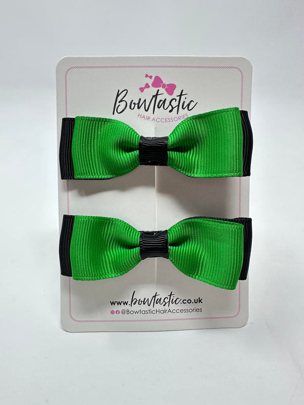 2.75 Inch Flat Bows - Emerald Green & Black - 2 Pack