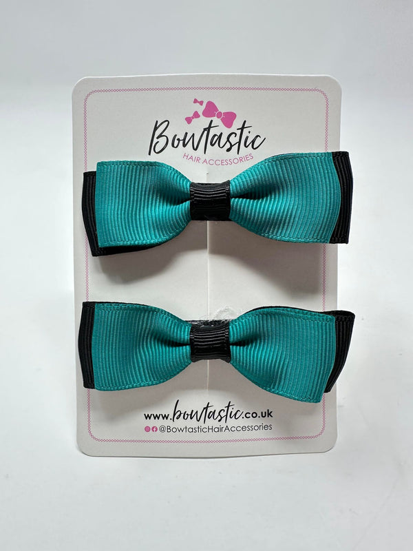 2.75 Inch Flat Bows - Jade Green & Black - 2 Pack