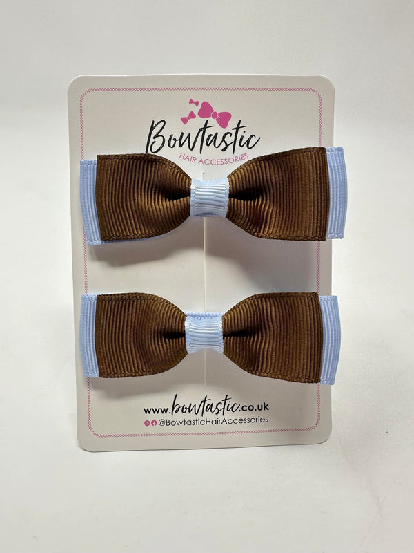 2.75 Inch Flat Bows - Brown & Bluebell - 2 Pack