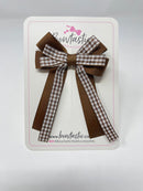 3 Inch Loop Tail Bow - Turftan & Brown Gingham