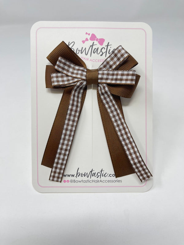 3 Inch Loop Tail Bow - Brown Gingham
