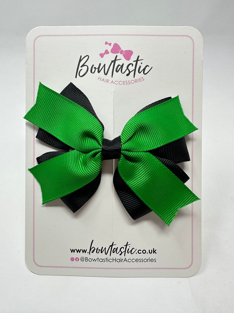 3.5 Inch 2 Layer Bow - Emerald Green & Black