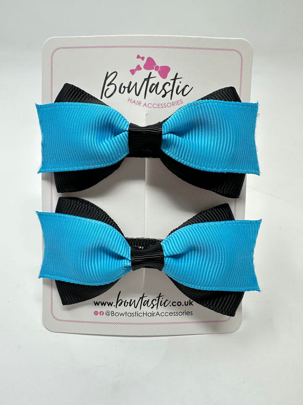 2.75 Inch 2 Layer Tuxedo Bow - Turquoise & Black - 2 Pack