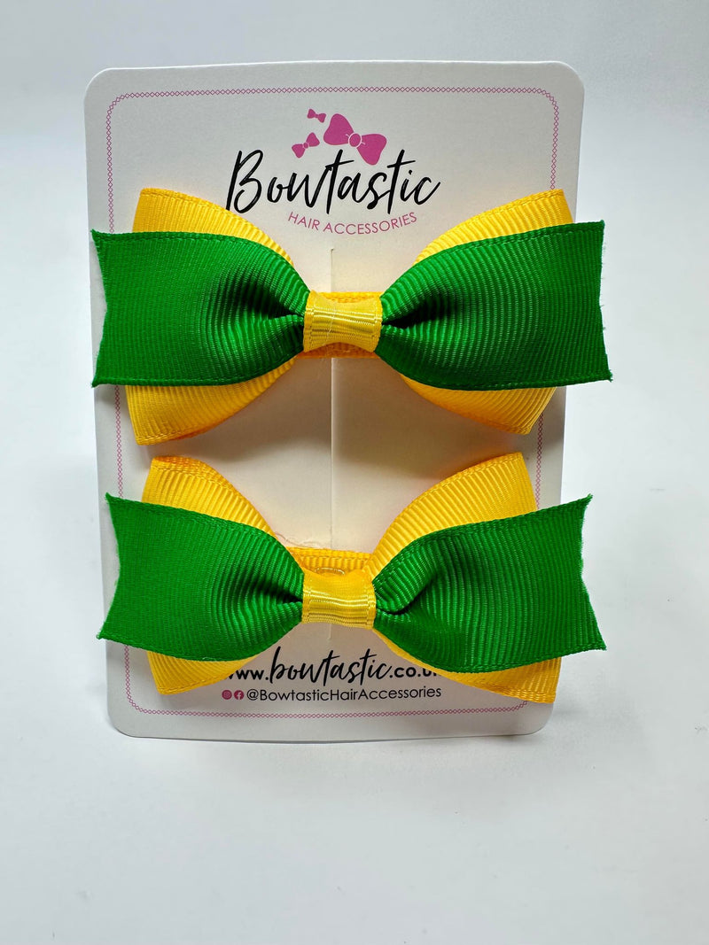 2.75 Inch 2 Layer Tuxedo Bow - Emerald Green & Yellow Gold - 2 Pack