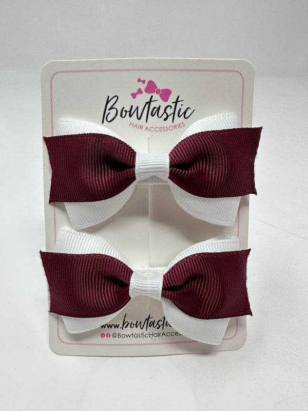 2.75 Inch 2 Layer Tuxedo Bow - Burgundy & White - 2 Pack