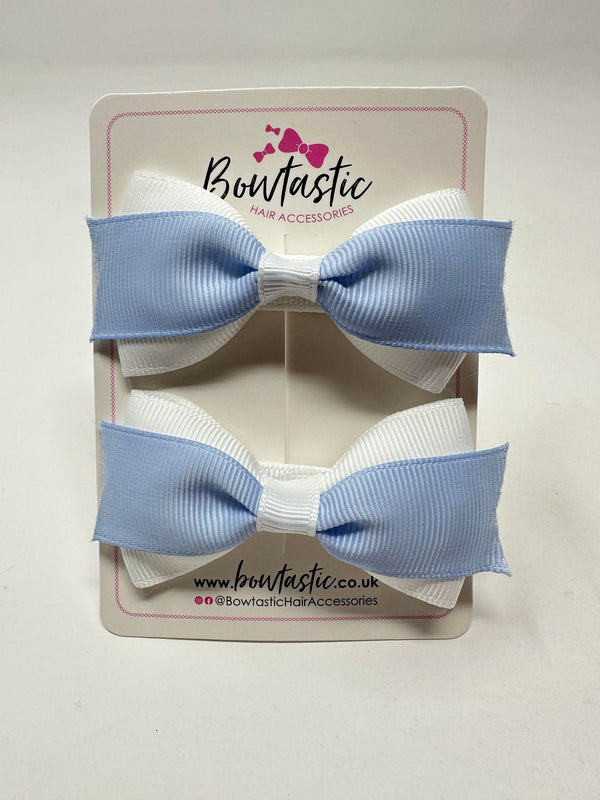 2.75 Inch 2 Layer Tuxedo Bow - Bluebell & White - 2 Pack