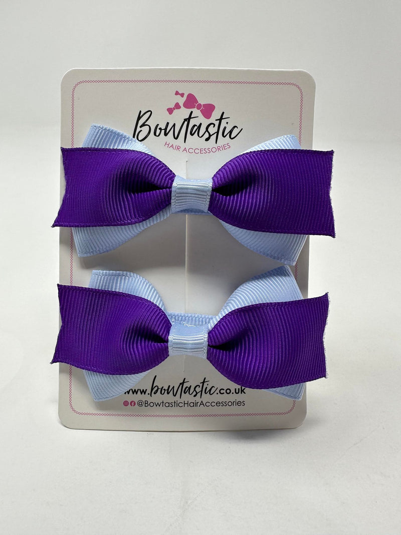 2.75 Inch 2 Layer Tuxedo Bow - Purple & Bluebell - 2 Pack