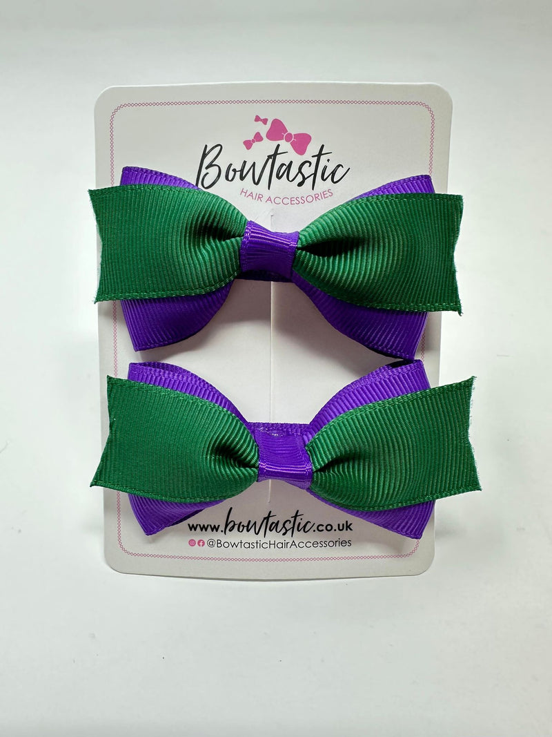 2.75 Inch 2 Layer Tuxedo Bow - Forest Green & Purple - 2 Pack