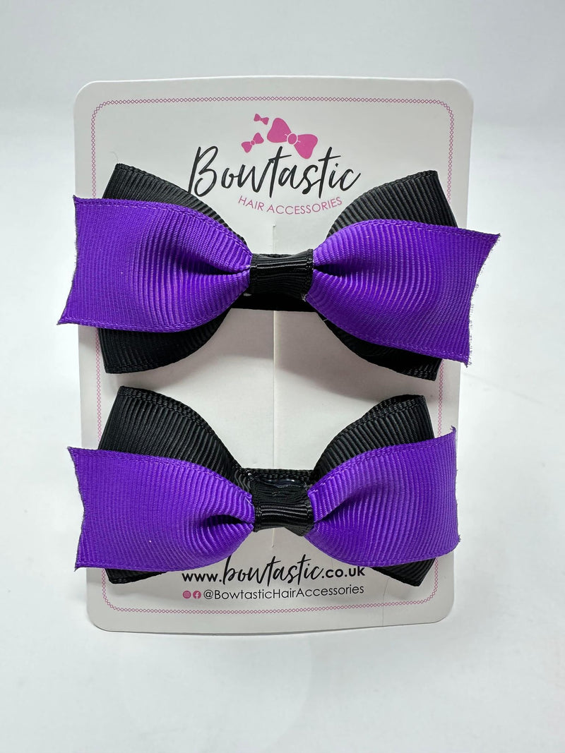 2.75 Inch 2 Layer Tuxedo Bow - Purple & Black - 2 Pack