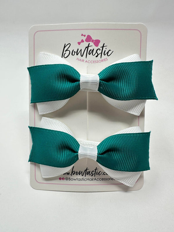 2.75 Inch 2 Layer Tuxedo Bow - Jade Green & White - 2 Pack