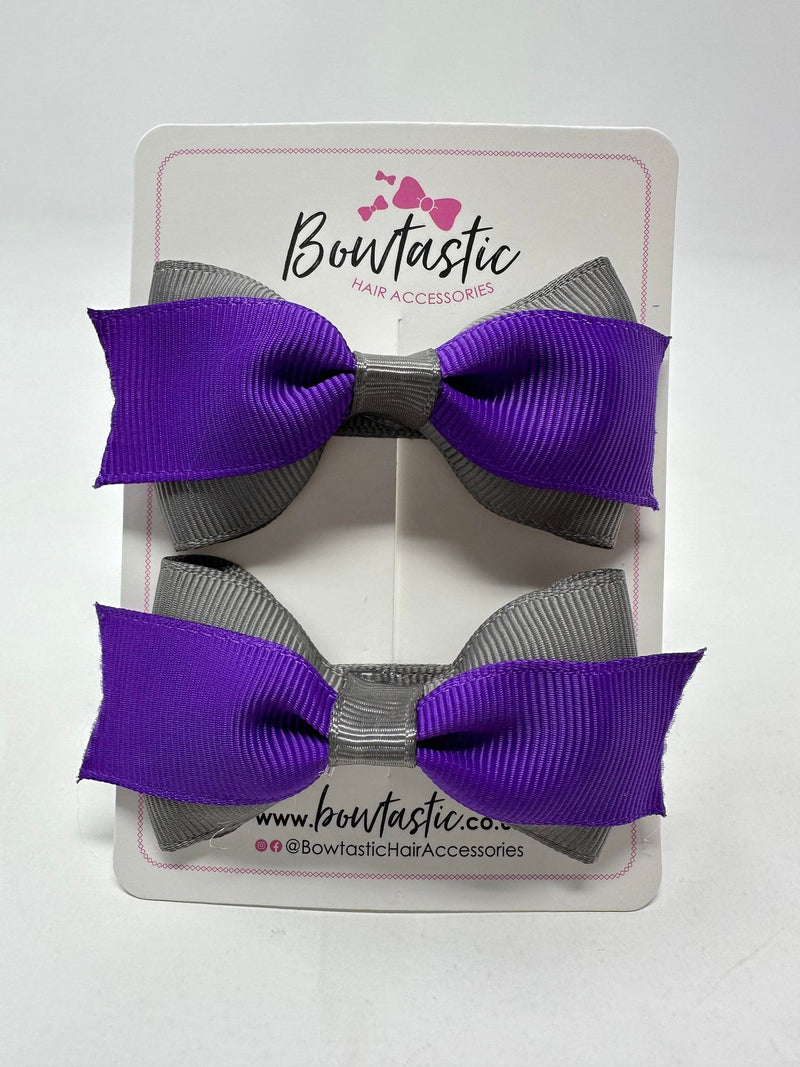 2.75 Inch 2 Layer Tuxedo Bow - Purple & Metal Grey - 2 Pack