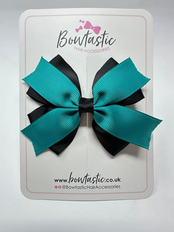 3.5 Inch 2 Layer Bow - Jade Green & Black