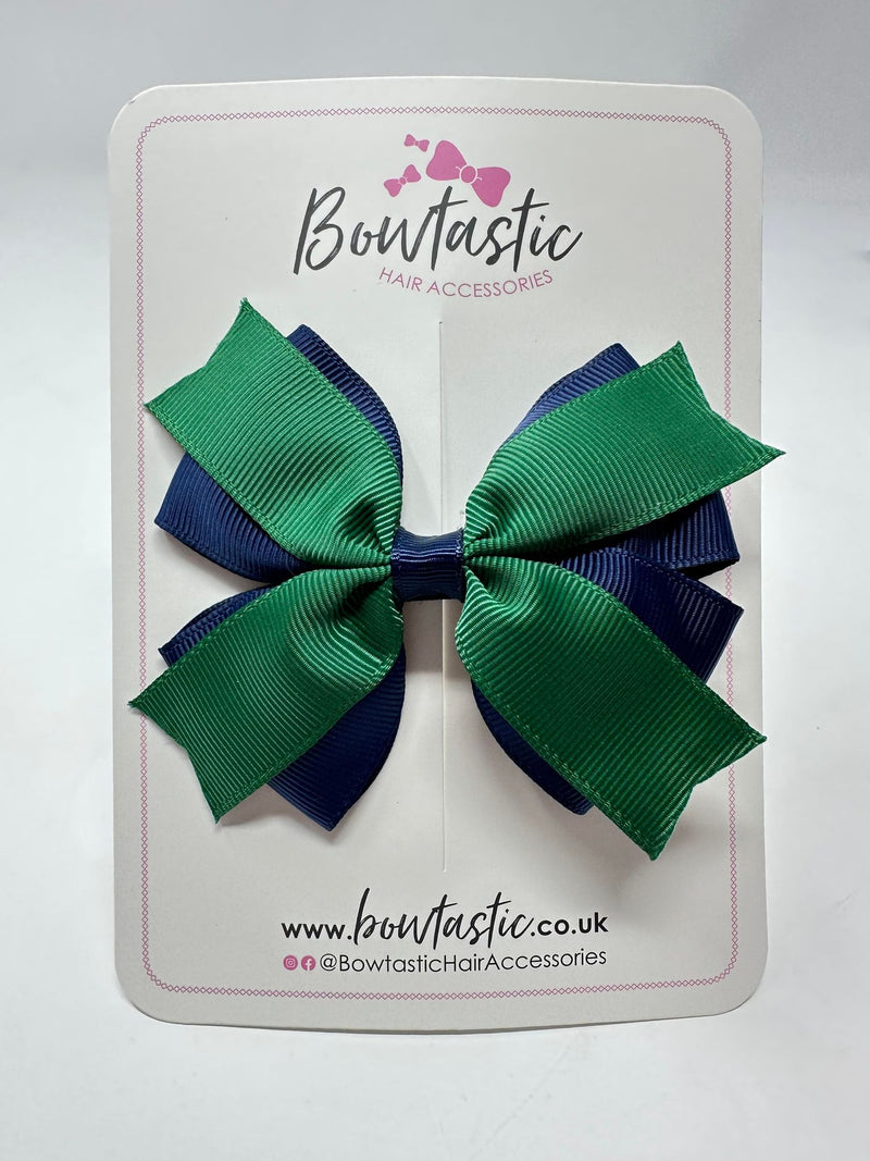 3.5 Inch 2 Layer Bow - Forest Green & Navy