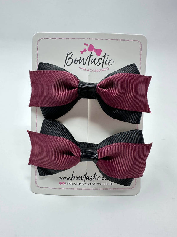 2.75 Inch 2 Layer Tuxedo Bow - Burgundy & Black - 2 Pack