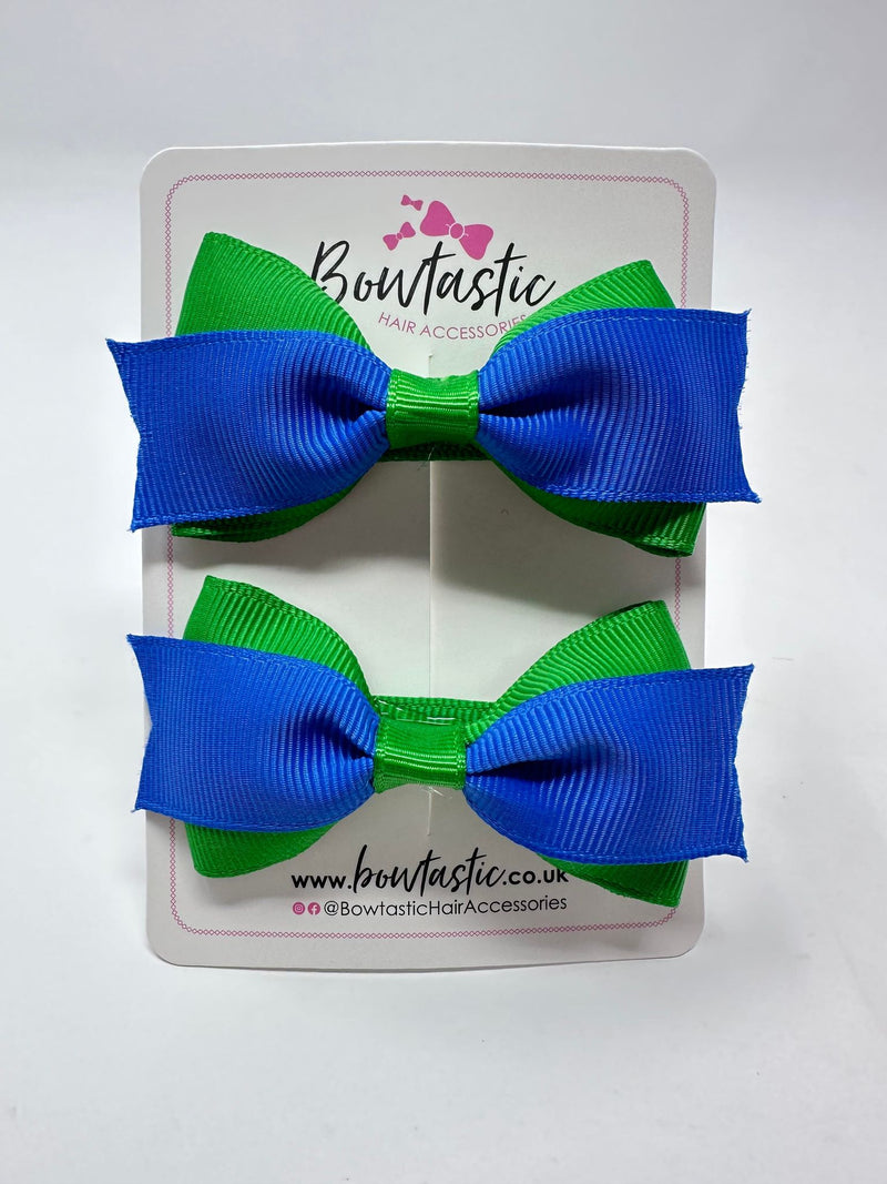 2.75 Inch 2 Layer Tuxedo Bow - Royal Blue & Emerald Green - 2 Pack