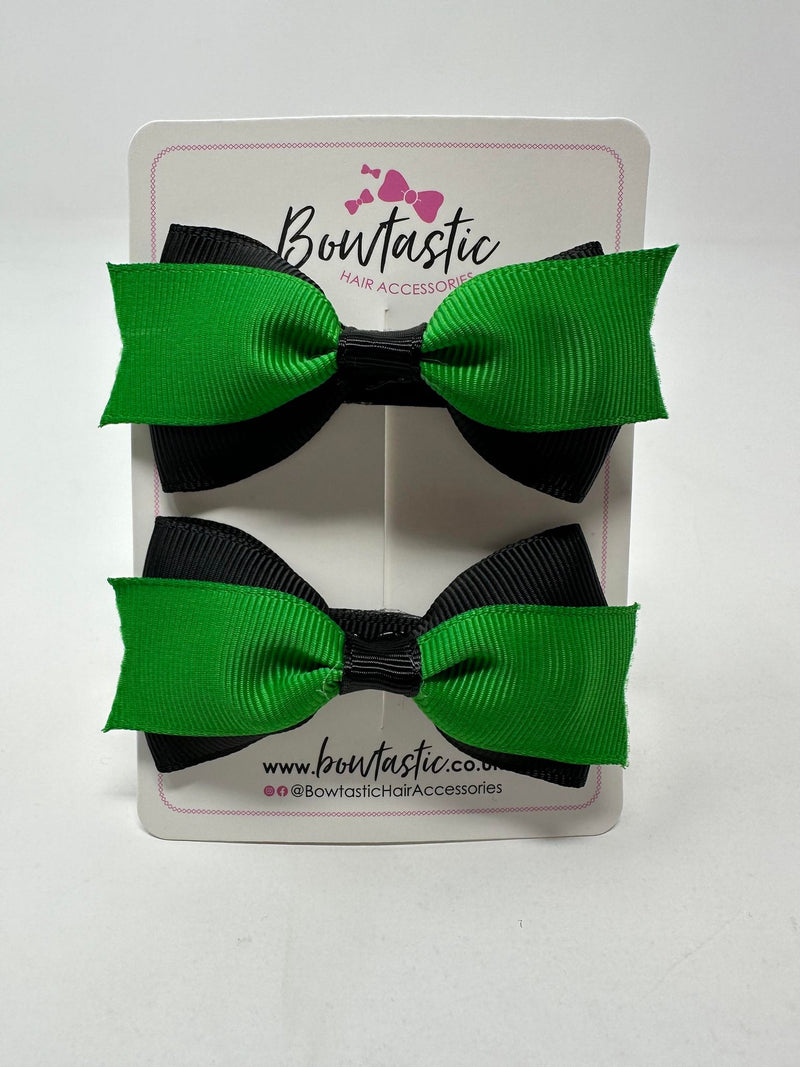 2.75 Inch 2 Layer Tuxedo Bow - Emerald Green & Black - 2 Pack