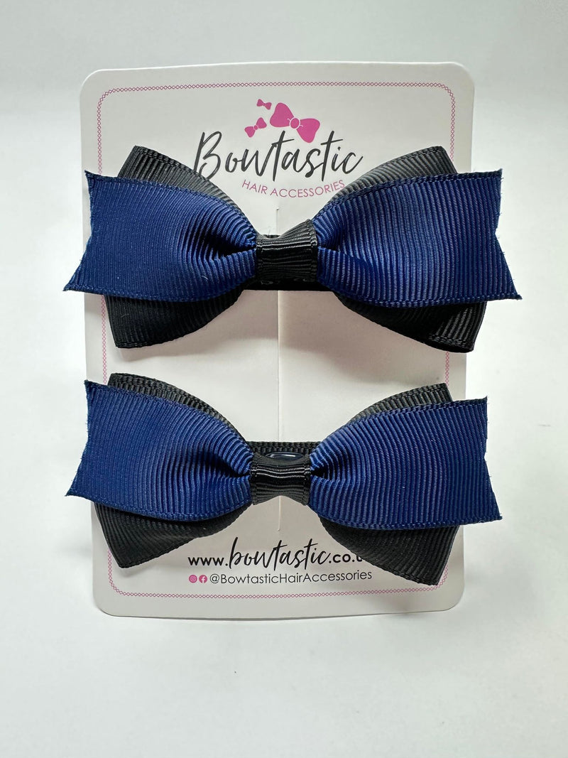 2.75 Inch 2 Layer Tuxedo Bow - Navy & Black - 2 Pack