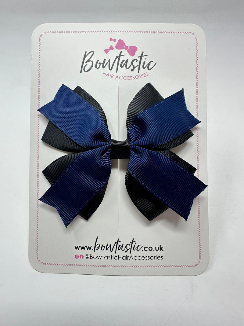 3.5 Inch 2 Layer Bow - Navy & Black