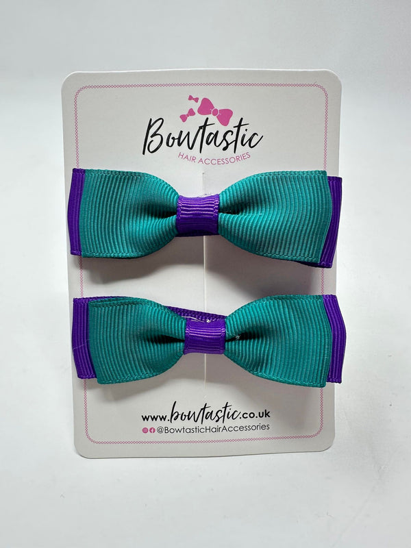 2.75 Inch Flat Bows - Jade Green & Purple - 2 Pack